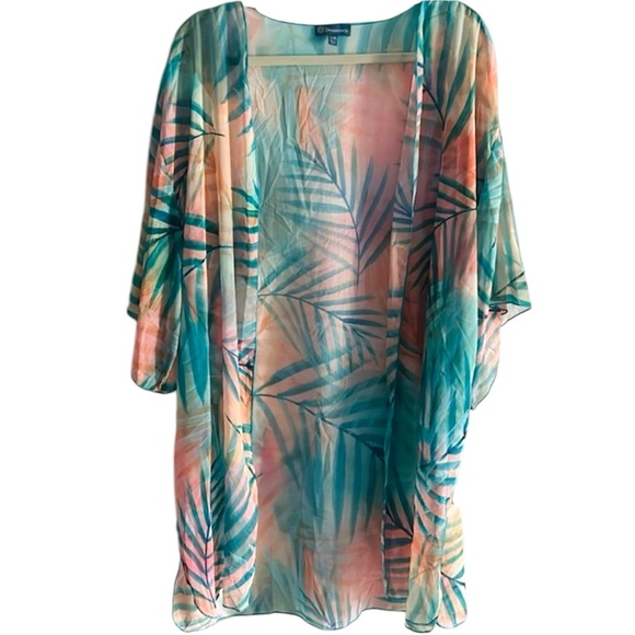 Democracy Aqua Multi Color Palm Swimwear Coverup - Picture 1 of 16